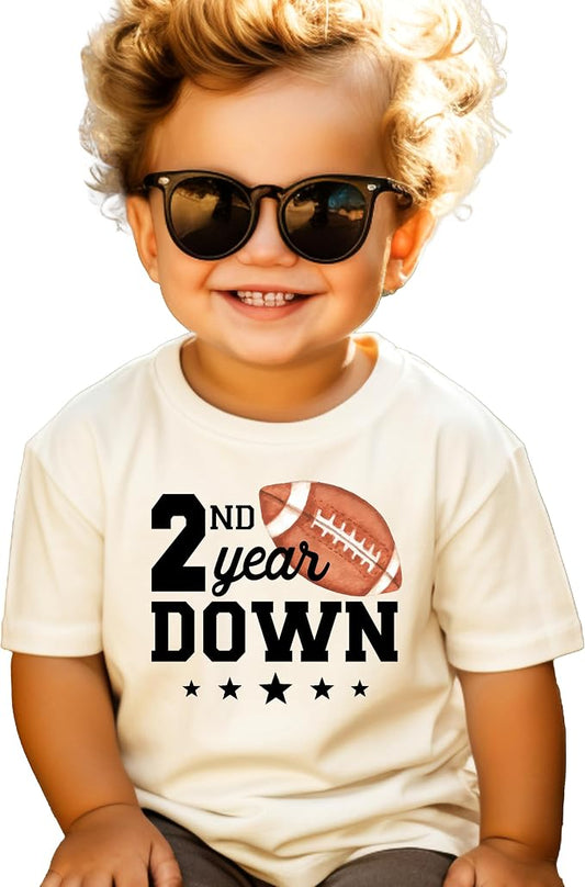 2nd Year Down Football Birthday Shirt for Kids