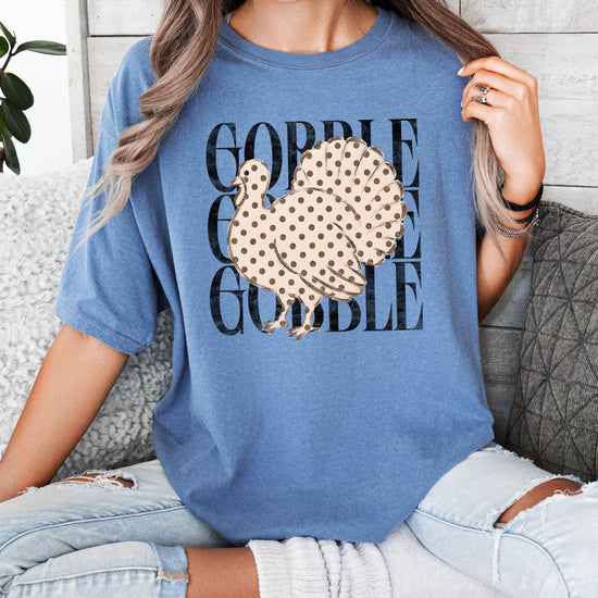 Gobble Gobble turkey Thanksgiving shirt, Blue Jean, view 2