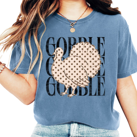 Gobble Gobble turkey Thanksgiving shirt, Blue Jean, view 3