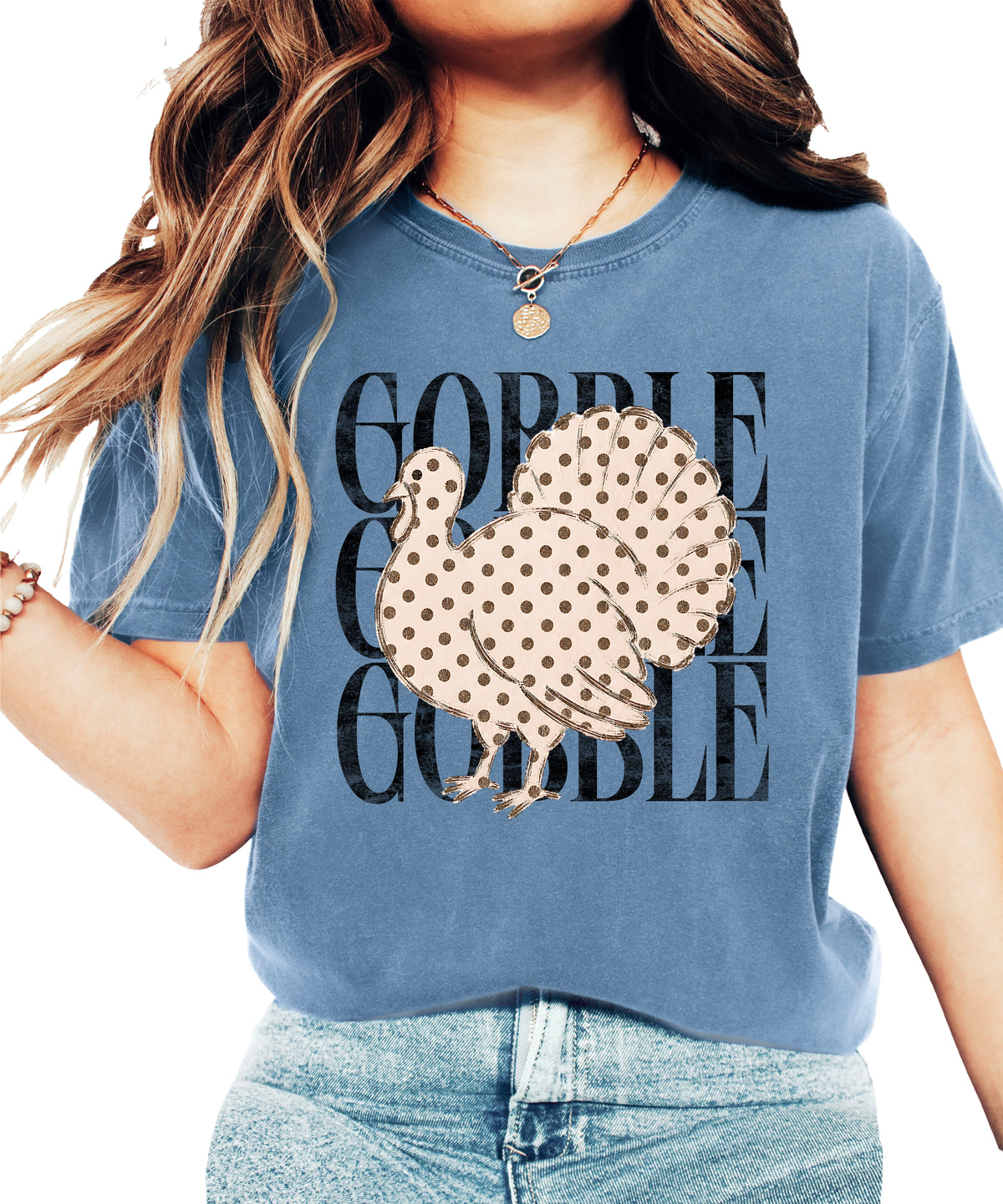 Gobble Gobble turkey Thanksgiving shirt, Blue Jean, view 3
