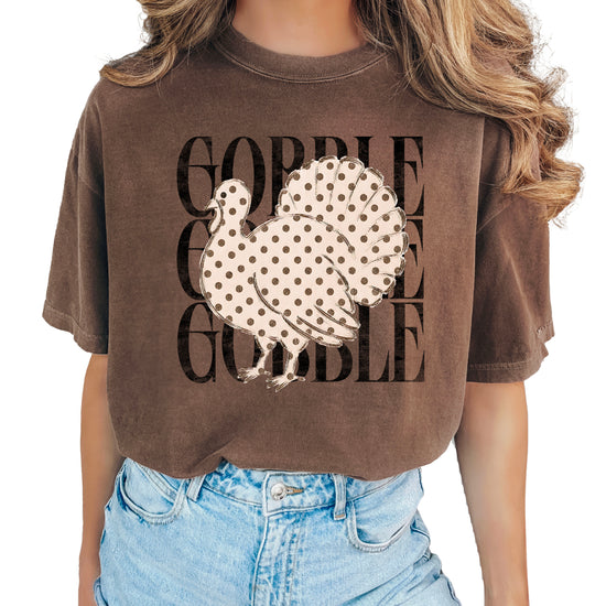 Gobble Gobble turkey Thanksgiving shirt, Espresso Comfort Colors tee, front