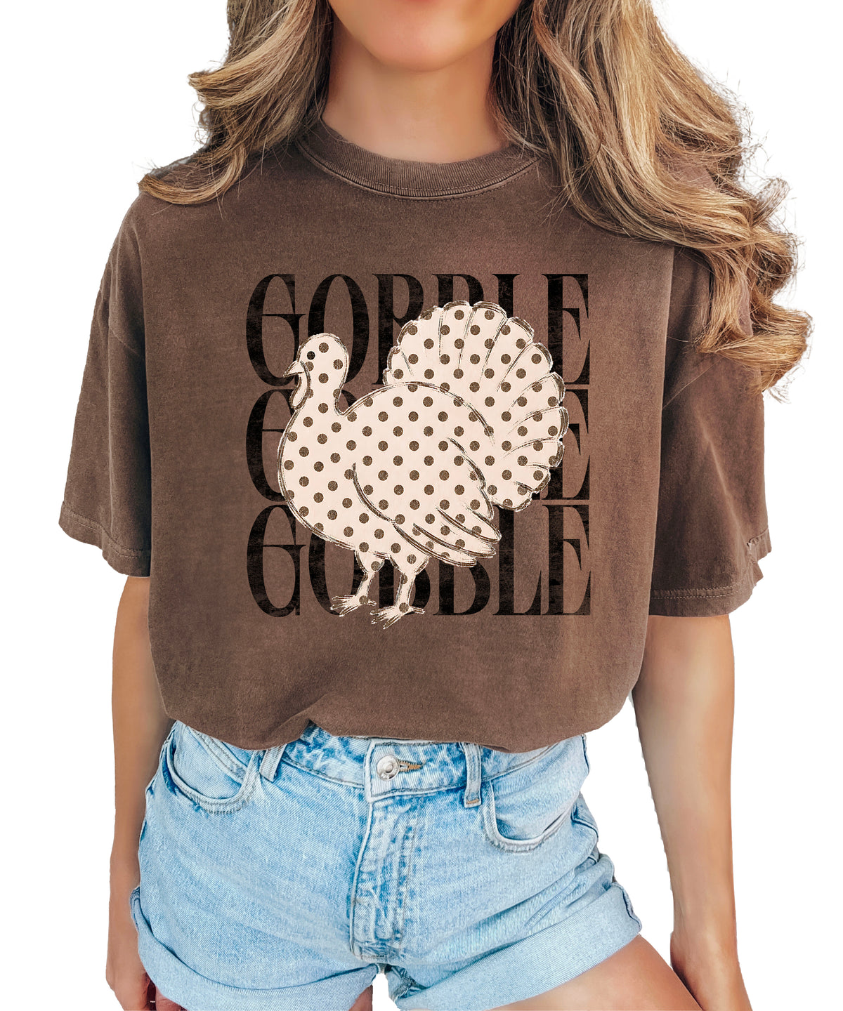Gobble Gobble turkey Thanksgiving shirt, Espresso Comfort Colors tee, front