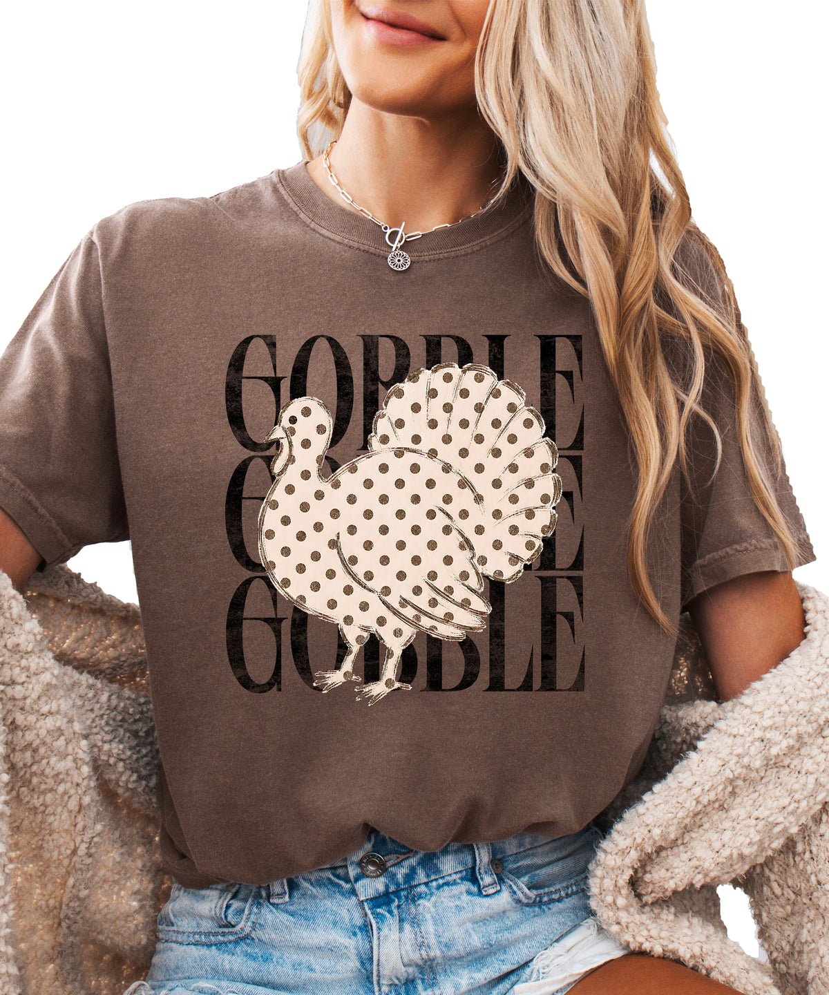 Gobble Gobble turkey Thanksgiving shirt, Espresso, view 2