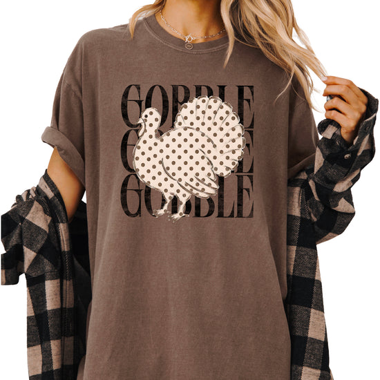 Gobble Gobble turkey Thanksgiving shirt, Espresso, view 3