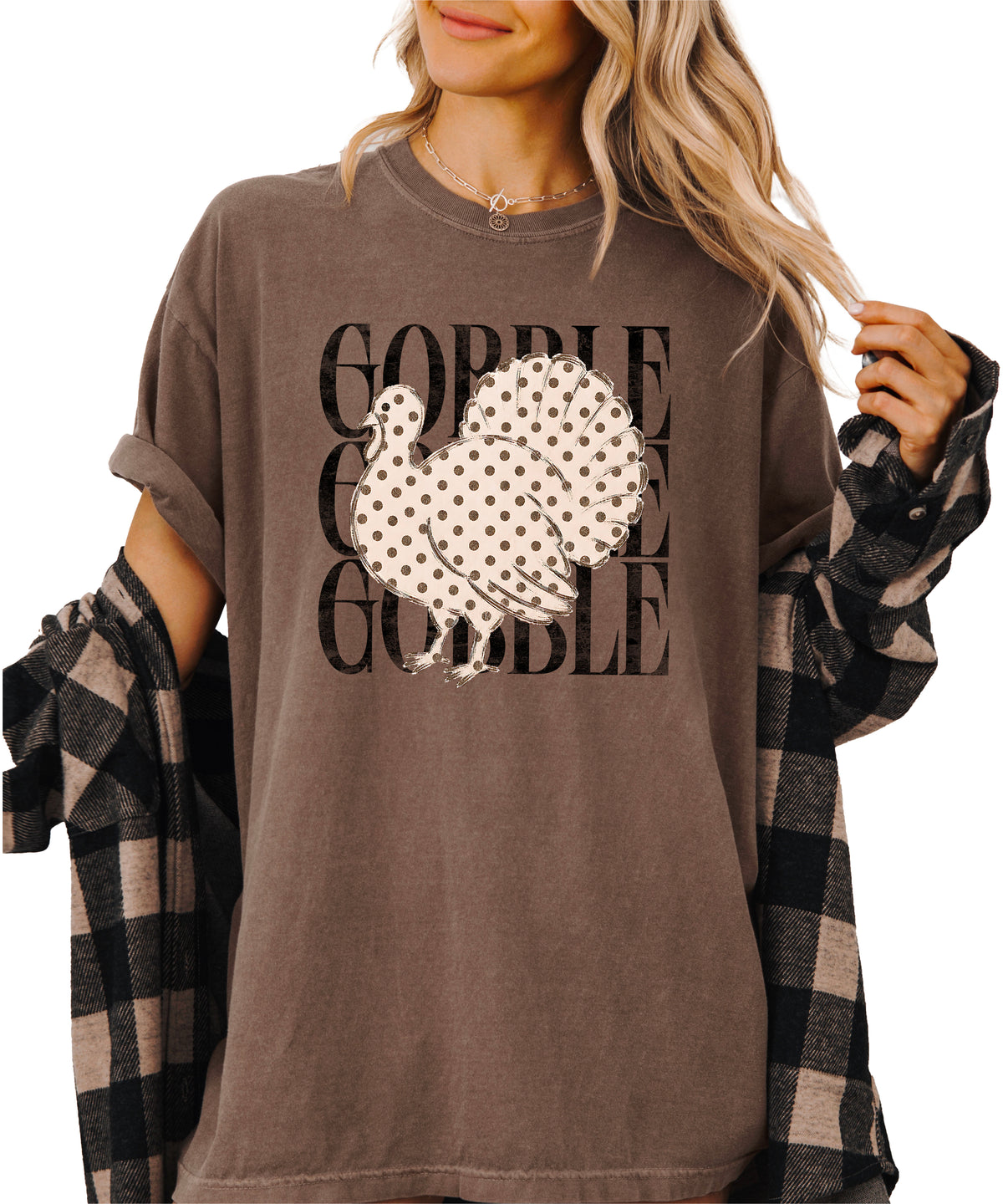 Gobble Gobble turkey Thanksgiving shirt, Espresso, view 3