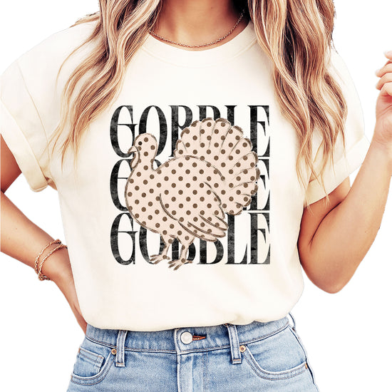 Gobble Gobble turkey Thanksgiving shirt, Ivory Comfort Colors tee, front