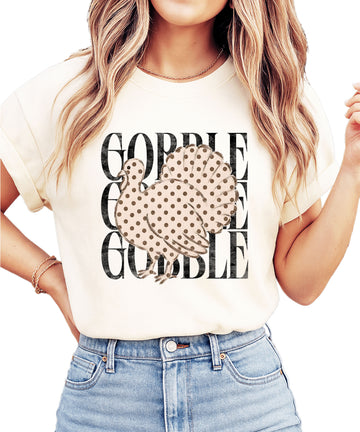 Gobble Gobble turkey Thanksgiving shirt, Ivory Comfort Colors tee, front