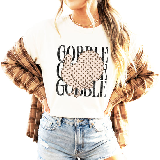 Gobble Gobble turkey Thanksgiving shirt, Ivory, view 2