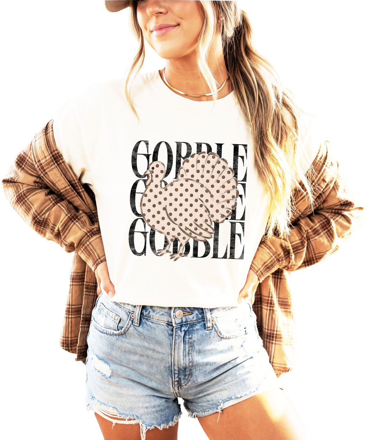 Gobble Gobble turkey Thanksgiving shirt, Ivory, view 2