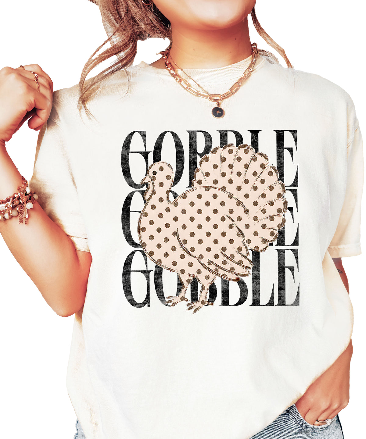 Gobble Gobble turkey Thanksgiving shirt, Ivory, view 3