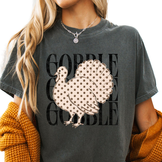 Gobble Gobble turkey Thanksgiving shirt, Pepper Comfort Colors tee, front
