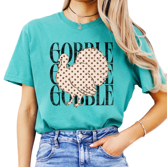 Gobble Gobble turkey Thanksgiving shirt, Seafoam Comfort Colors tee, front