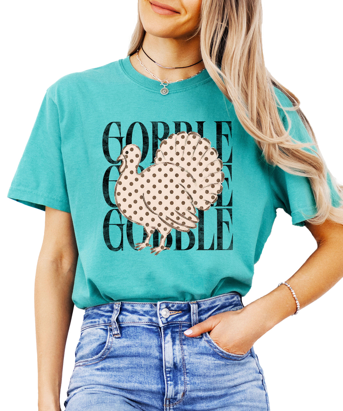 Gobble Gobble turkey Thanksgiving shirt, Seafoam Comfort Colors tee, front