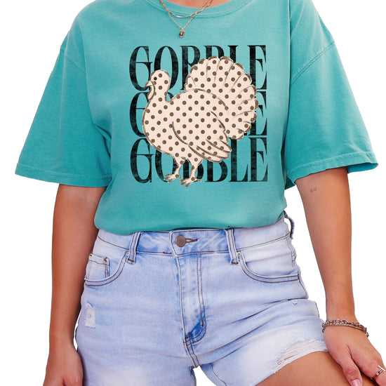 Gobble Gobble turkey Thanksgiving shirt, Seafoam, view 2