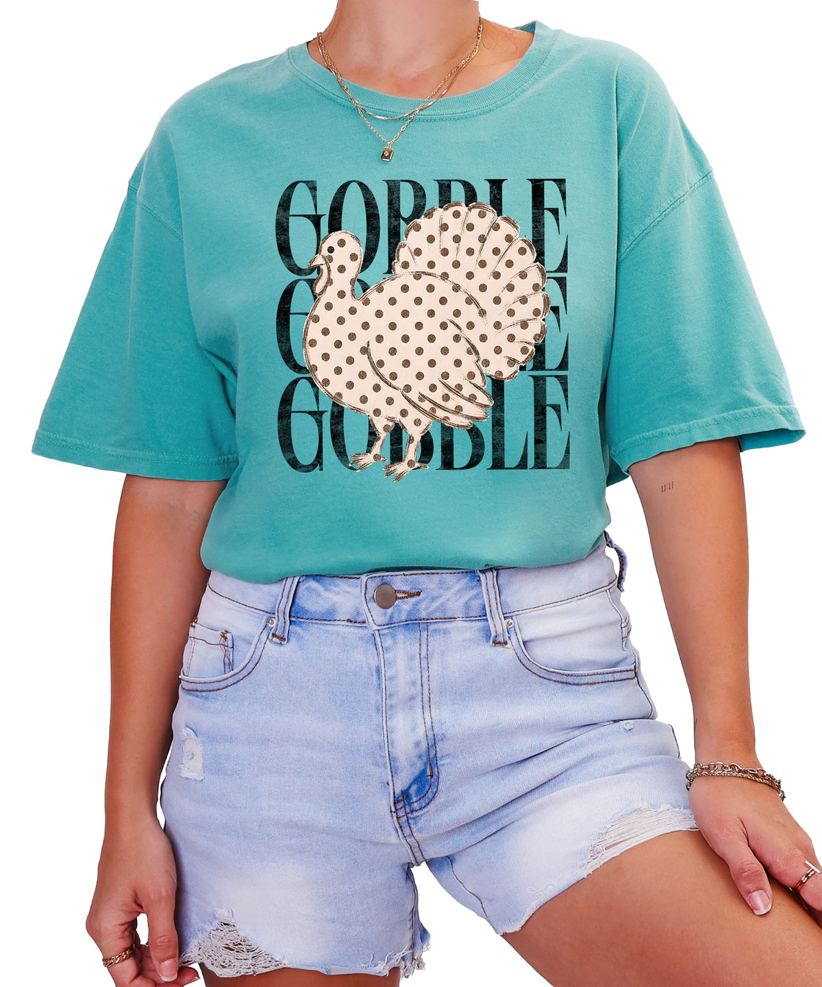 Gobble Gobble turkey Thanksgiving shirt, Seafoam, view 2