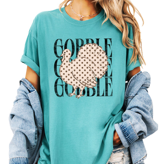 Gobble Gobble turkey Thanksgiving shirt, Seafoam, view 3