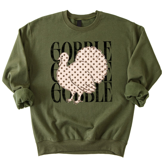 Gobble Gobble Turkey Thanksgiving Sweatshirt for Women and Girls in Army Green