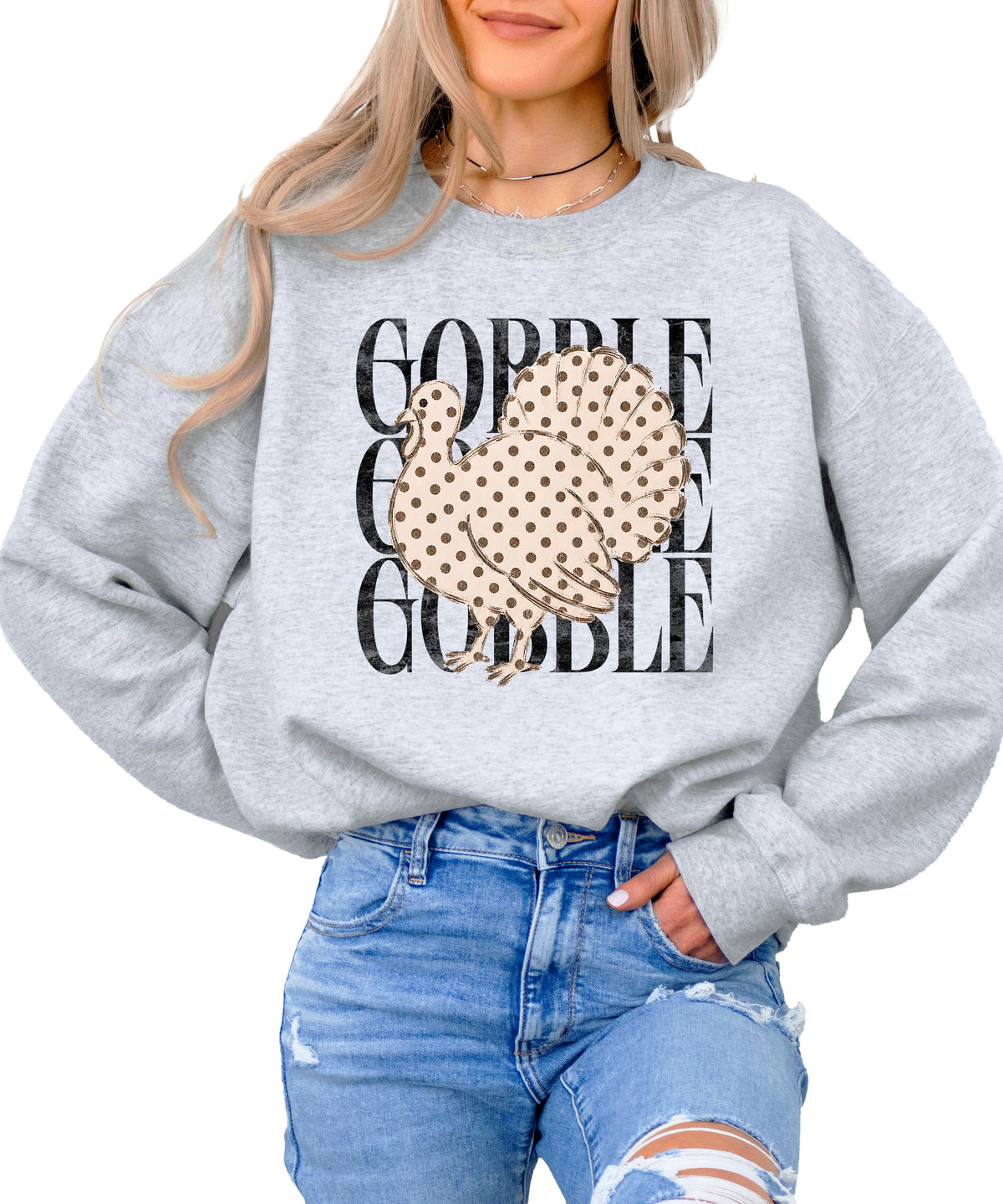 Gobble Gobble Turkey Thanksgiving Sweatshirt for Women and Girls in Gray