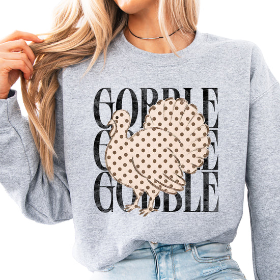 Gobble Gobble Turkey Thanksgiving Sweatshirt for Women and Girls in Gray