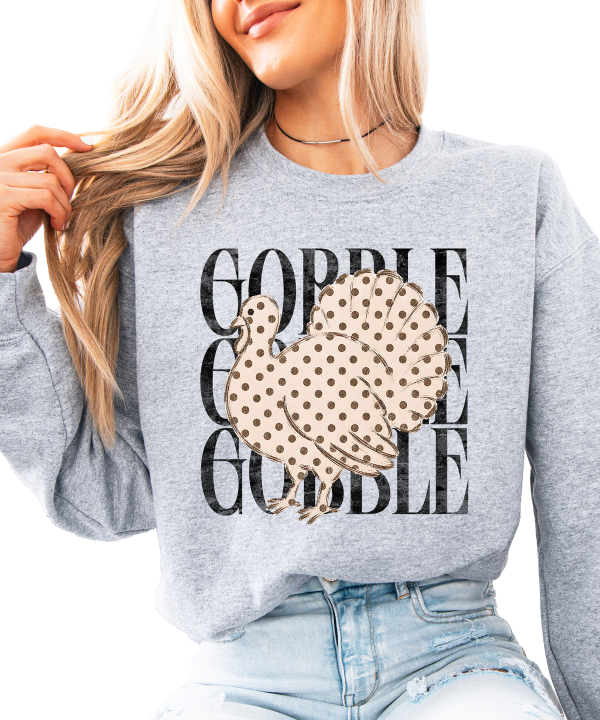 Gobble Gobble Turkey Thanksgiving Sweatshirt for Women and Girls in Gray