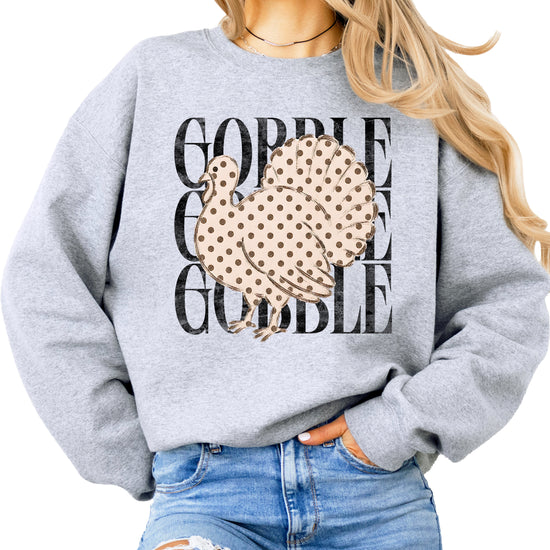 Gobble Gobble Turkey Thanksgiving Sweatshirt for Women and Girls in Gray