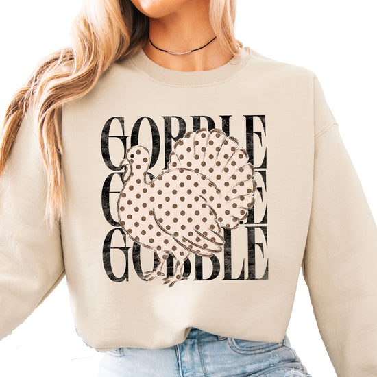 Gobble Gobble Turkey Thanksgiving Sweatshirt for Women and Girls in Sand