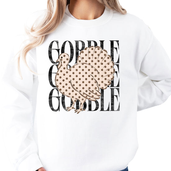 Gobble Gobble Turkey Thanksgiving Sweatshirt for Women and Girls in White