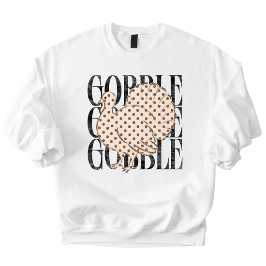 Gobble Gobble Turkey Thanksgiving Sweatshirt for Women and Girls in White