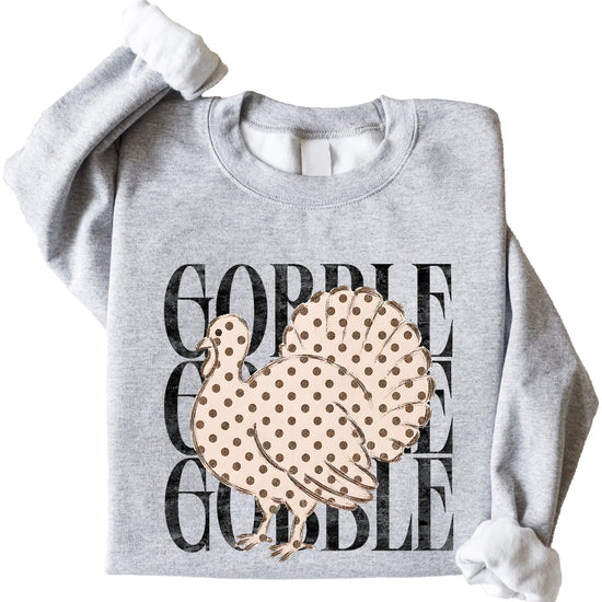 Gobble Gobble Turkey Thanksgiving Sweatshirt for Girls in Youth Gray