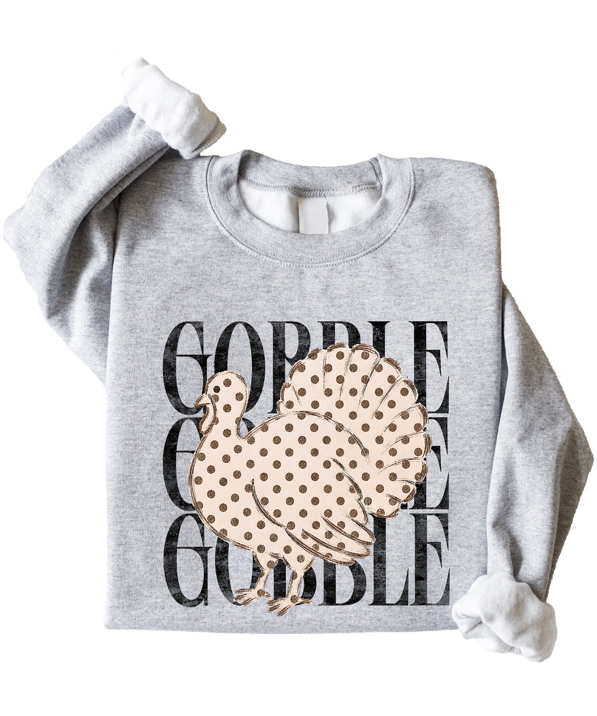 Gobble Gobble Turkey Thanksgiving Sweatshirt for Girls in Youth Gray