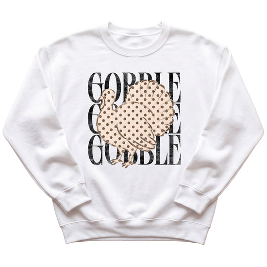 Gobble Gobble Turkey Thanksgiving Sweatshirt for Girls in Youth White