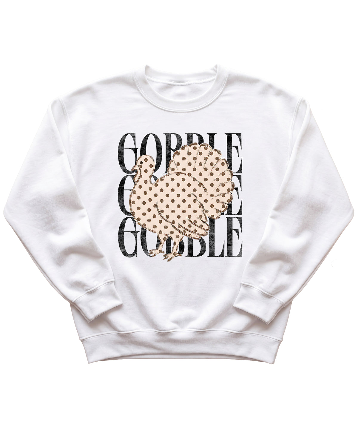 Gobble Gobble Turkey Thanksgiving Sweatshirt for Girls in Youth White