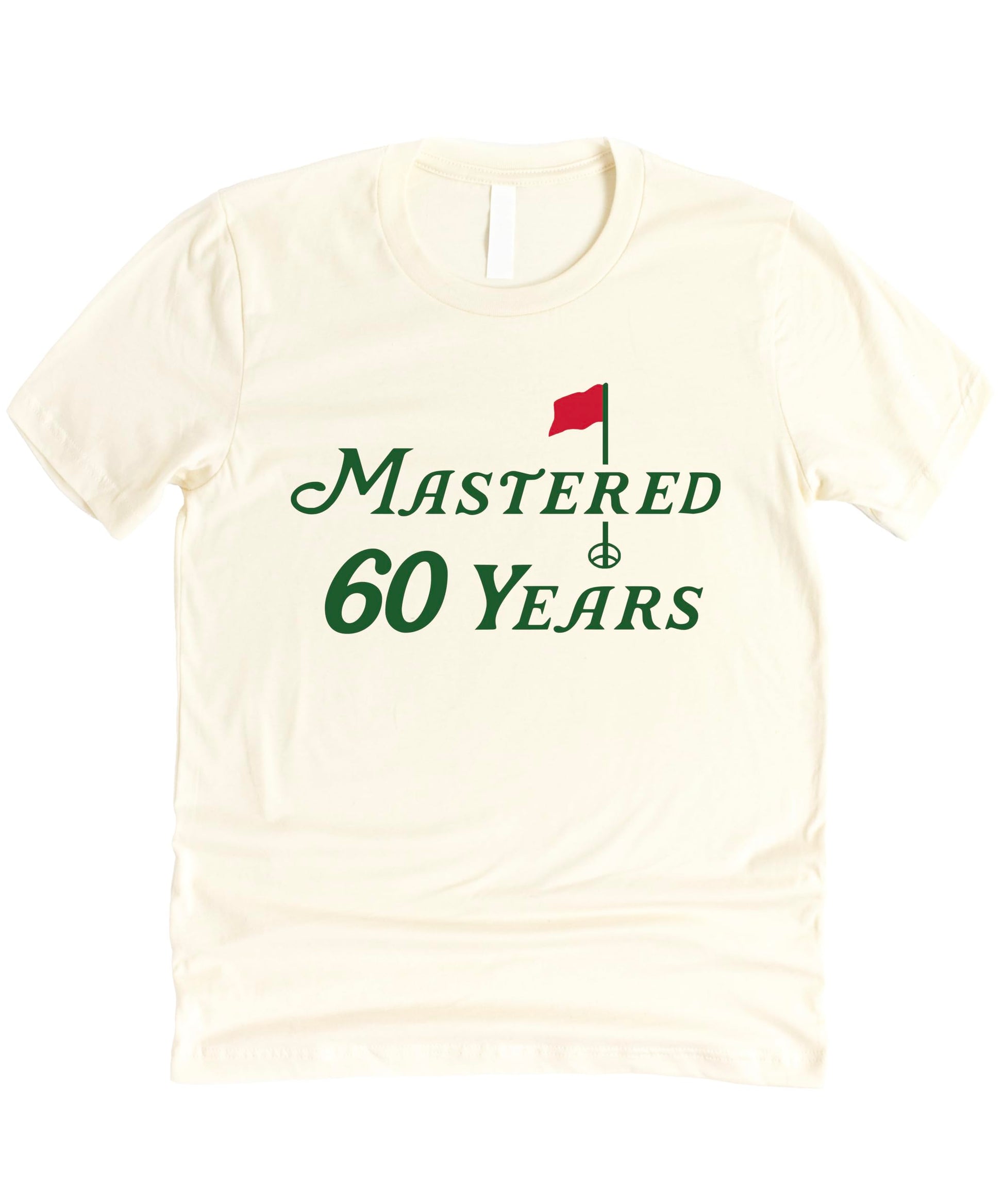 Close-up view of Mastered 60 Years 60th birthday golf shirt design with typography