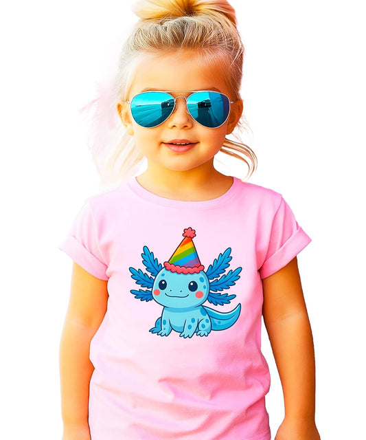Cute Axolotl Birthday Shirt for Kids - Kawaii Party Hat Graphic Tee