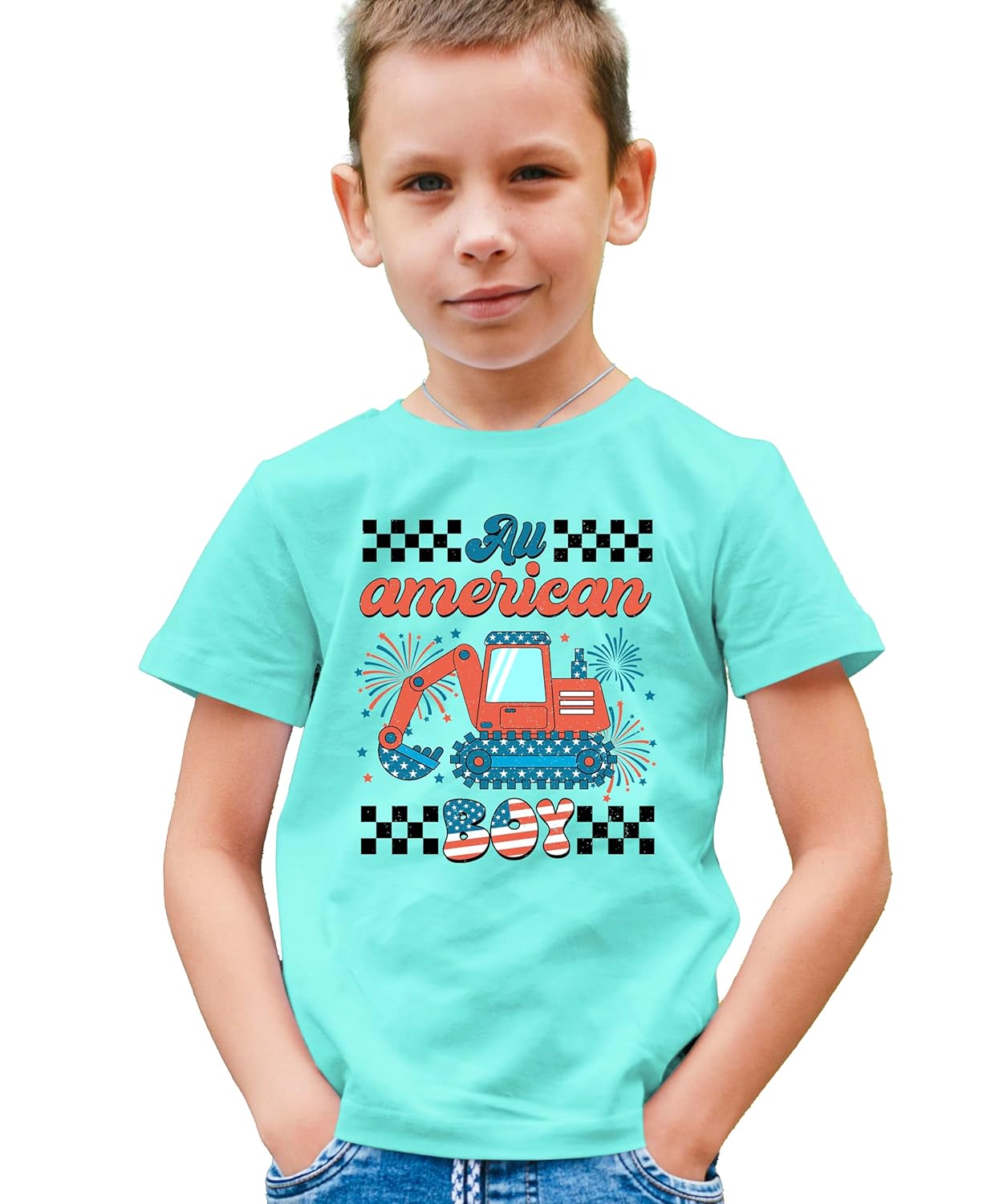 Back view of natural colored All American Boy patriotic shirt for toddlers