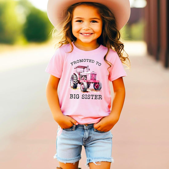 Size chart and product specifications for big sister tractor shirt
