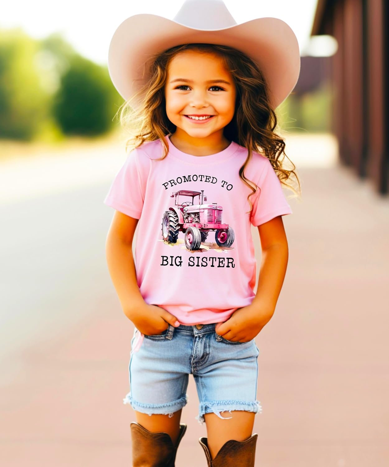 Size chart and product specifications for big sister tractor shirt