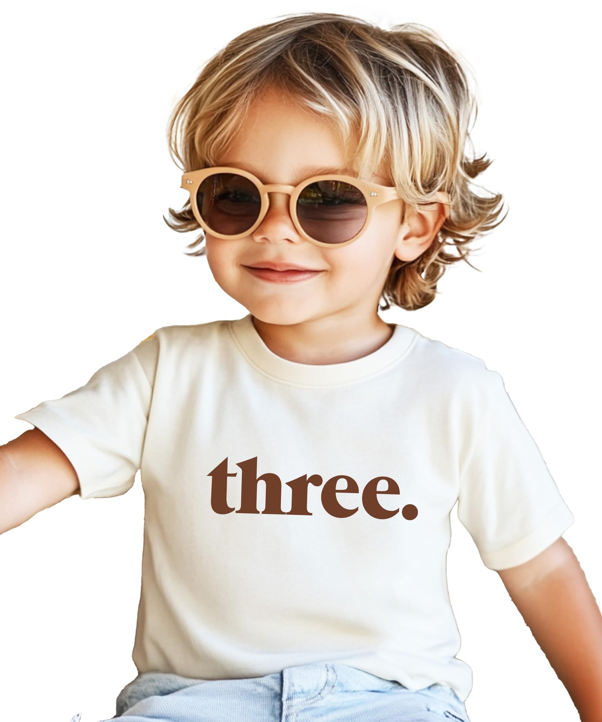 Toddler girl wearing Three period birthday shirt casual pose