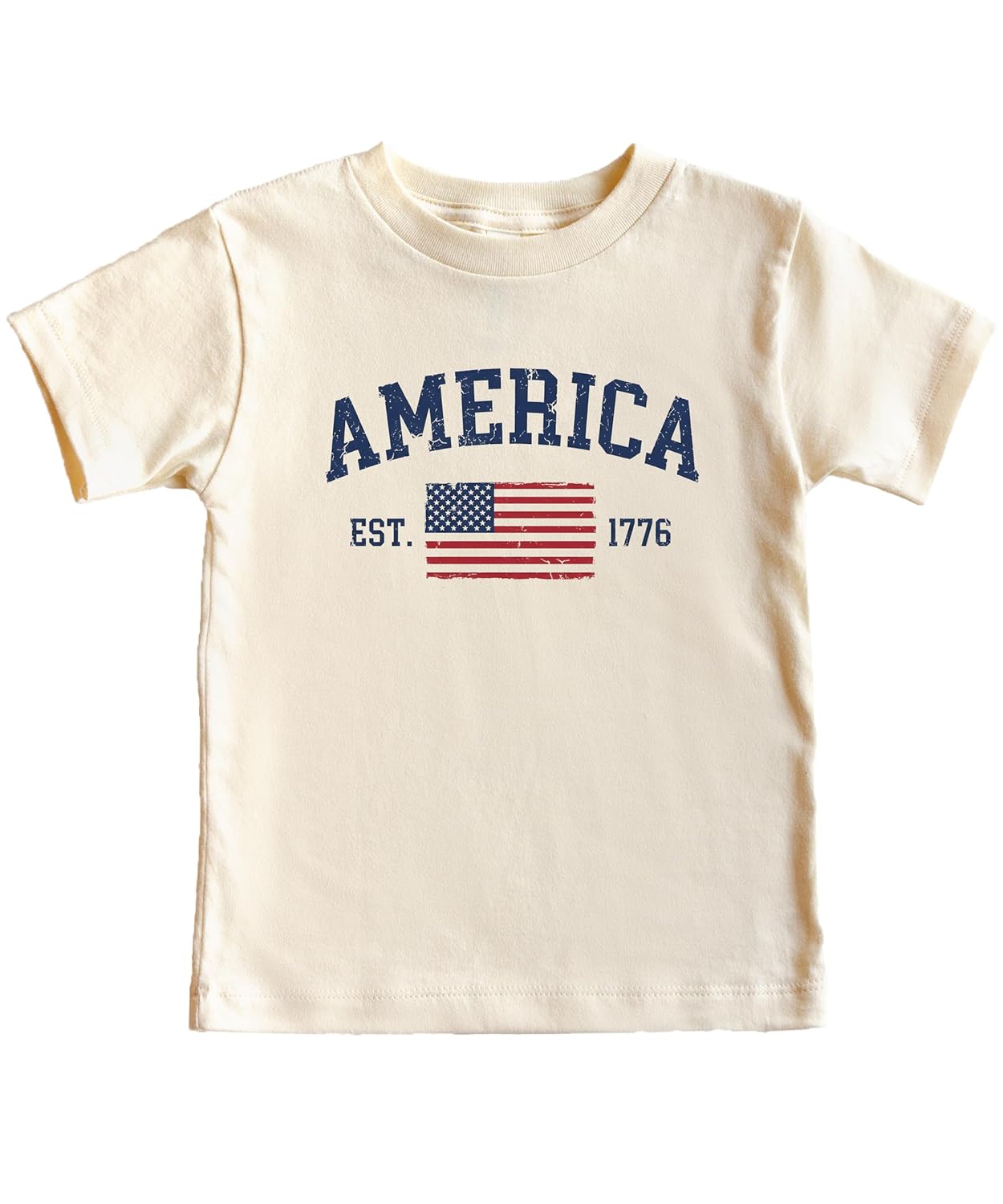 America 1776 shirt modeled showing unisex relaxed fit and classic patriotic design