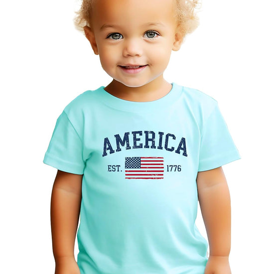 Size chart and color options for America 1776 family matching patriotic shirts
