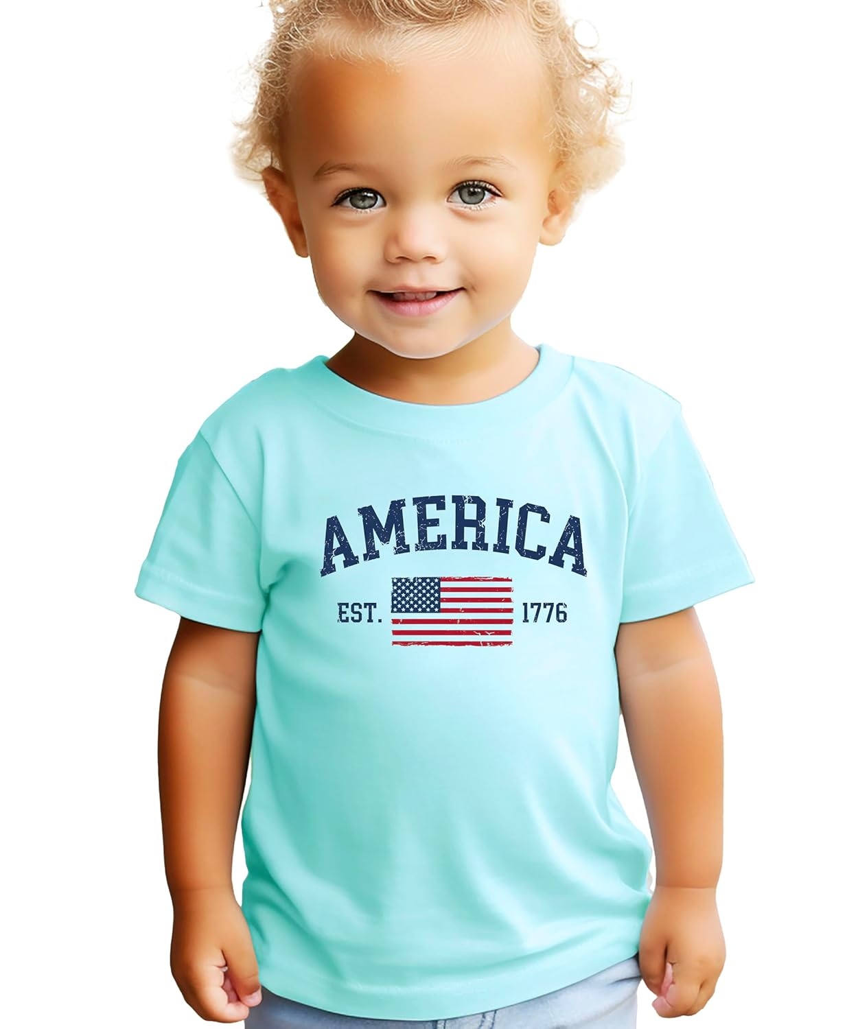 Size chart and color options for America 1776 family matching patriotic shirts