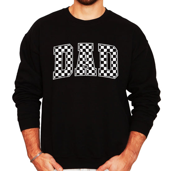 Back view of Dad checkered pullover sweatshirt showing plain back design