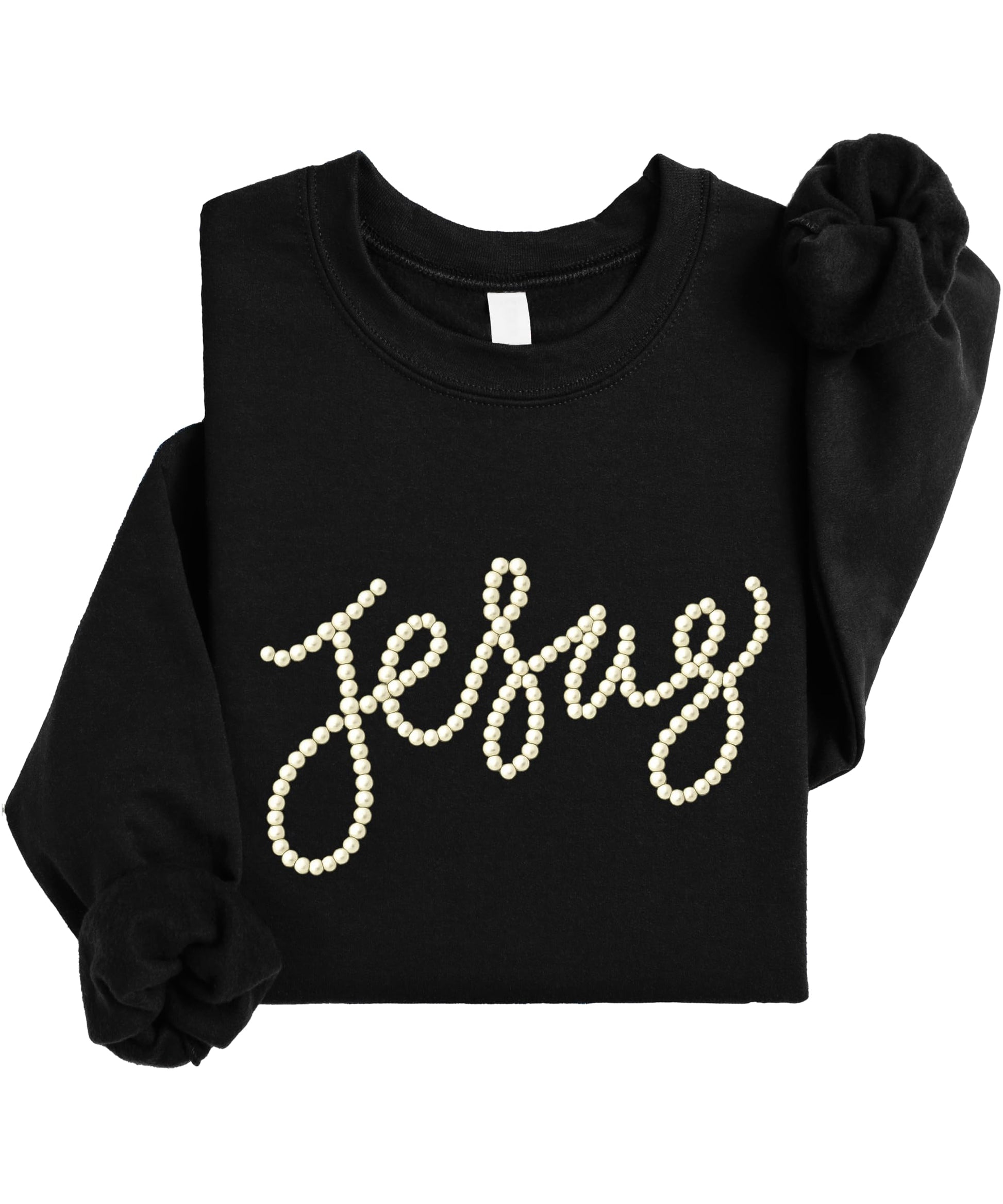 Women's Jesus sweatshirt product detail showing pearl script design