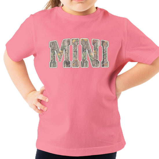 Mini shirt displaying camouflage pattern MINI lettering on black background