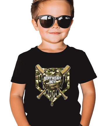 Boys Camo Baseball Birthday Shirt - Spring Sports Birthday Boy Graphic Tee