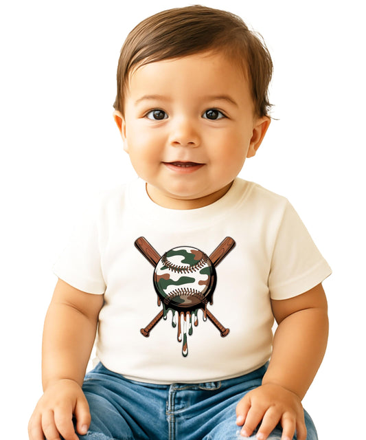 Olive Loves Apple Camo Baseball Shirt for Men Women Kids – Dripping Camouflage Baseball Graphic Tee
