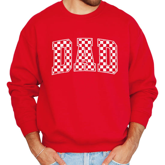 Dad checkered sweatshirt laid flat showing full front graphic design and pullover style