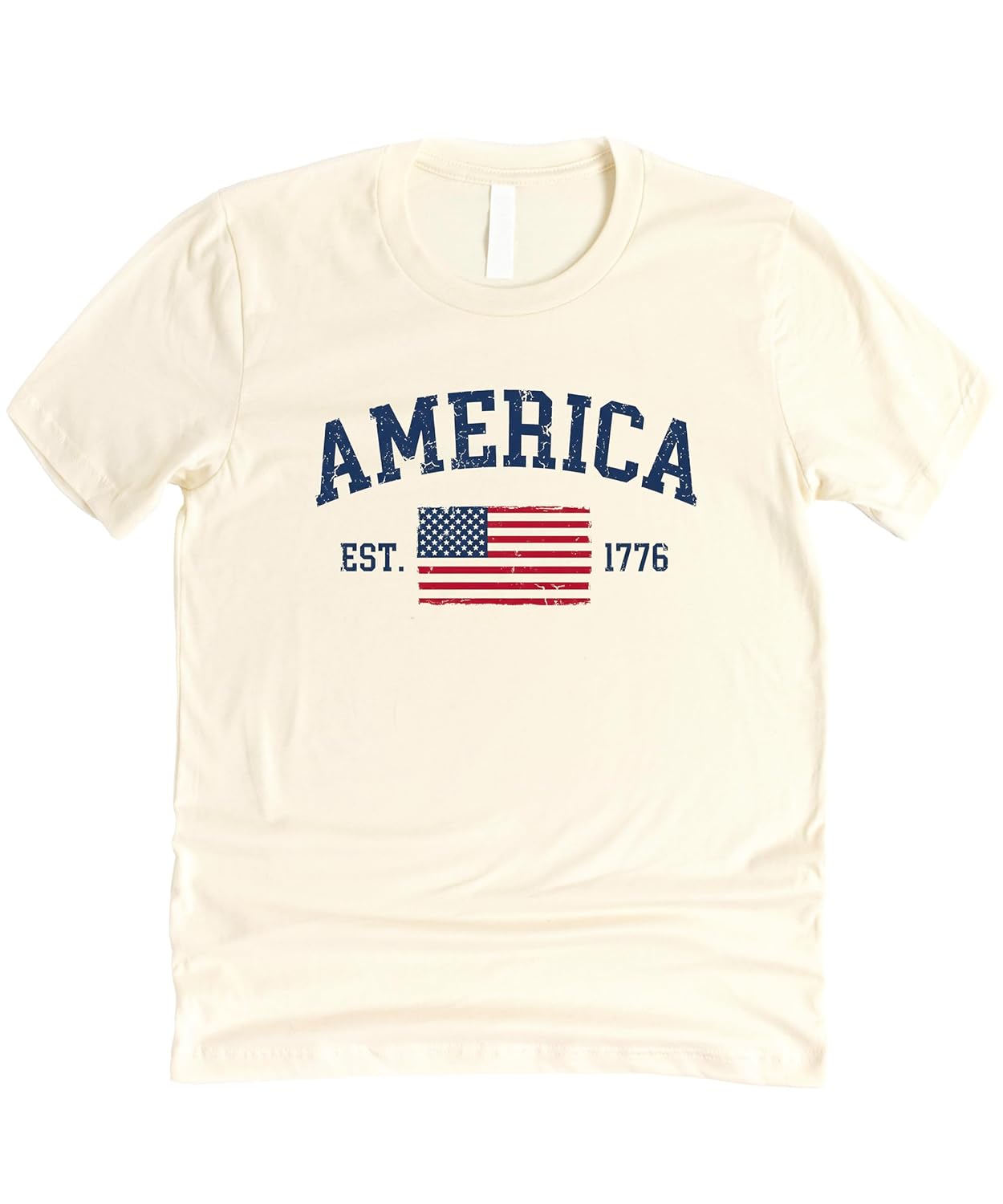 Back view of America Est 1776 patriotic shirt showing comfortable cotton fabric and fit