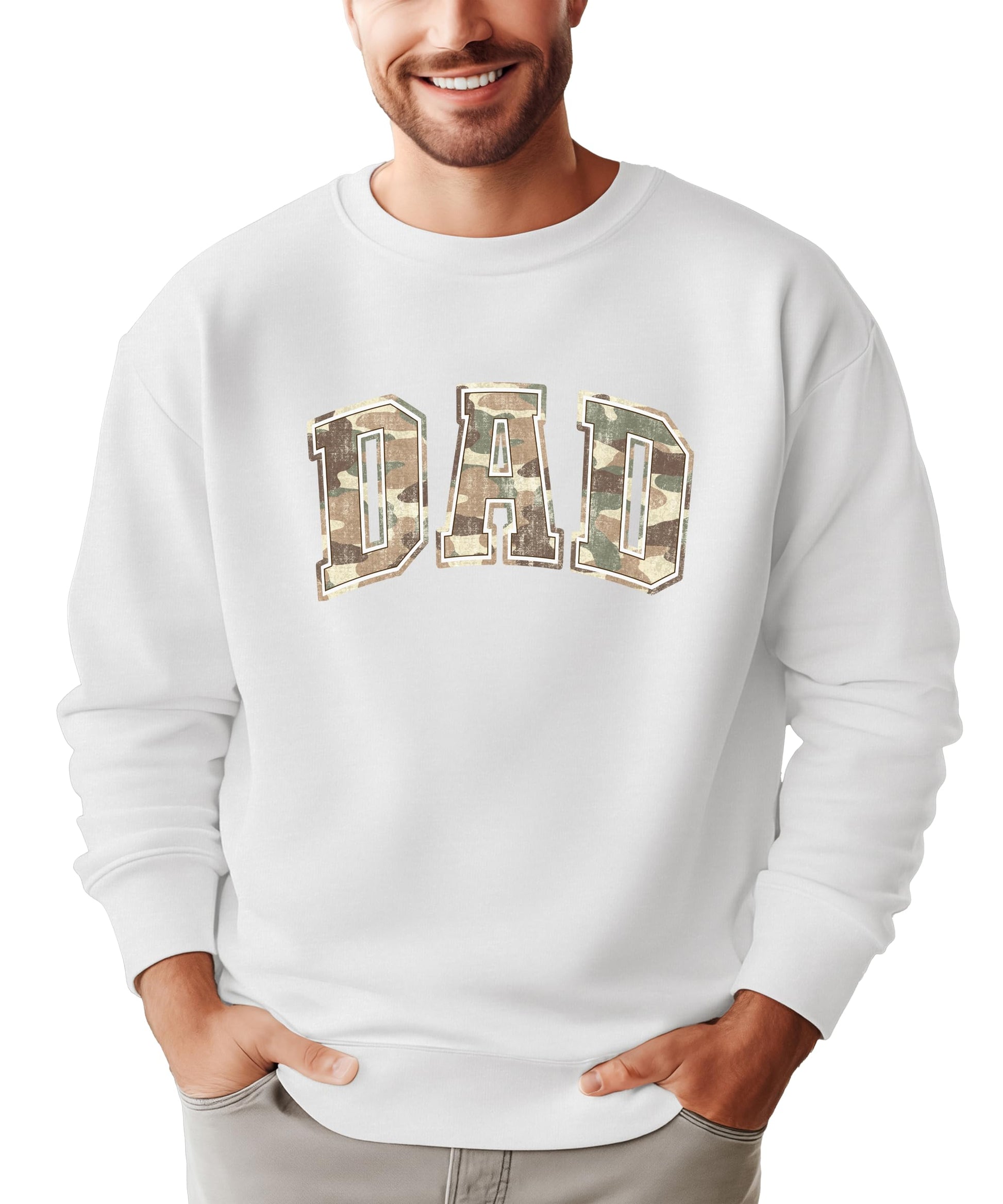 Back view of military camouflage mens crewneck sweatshirt