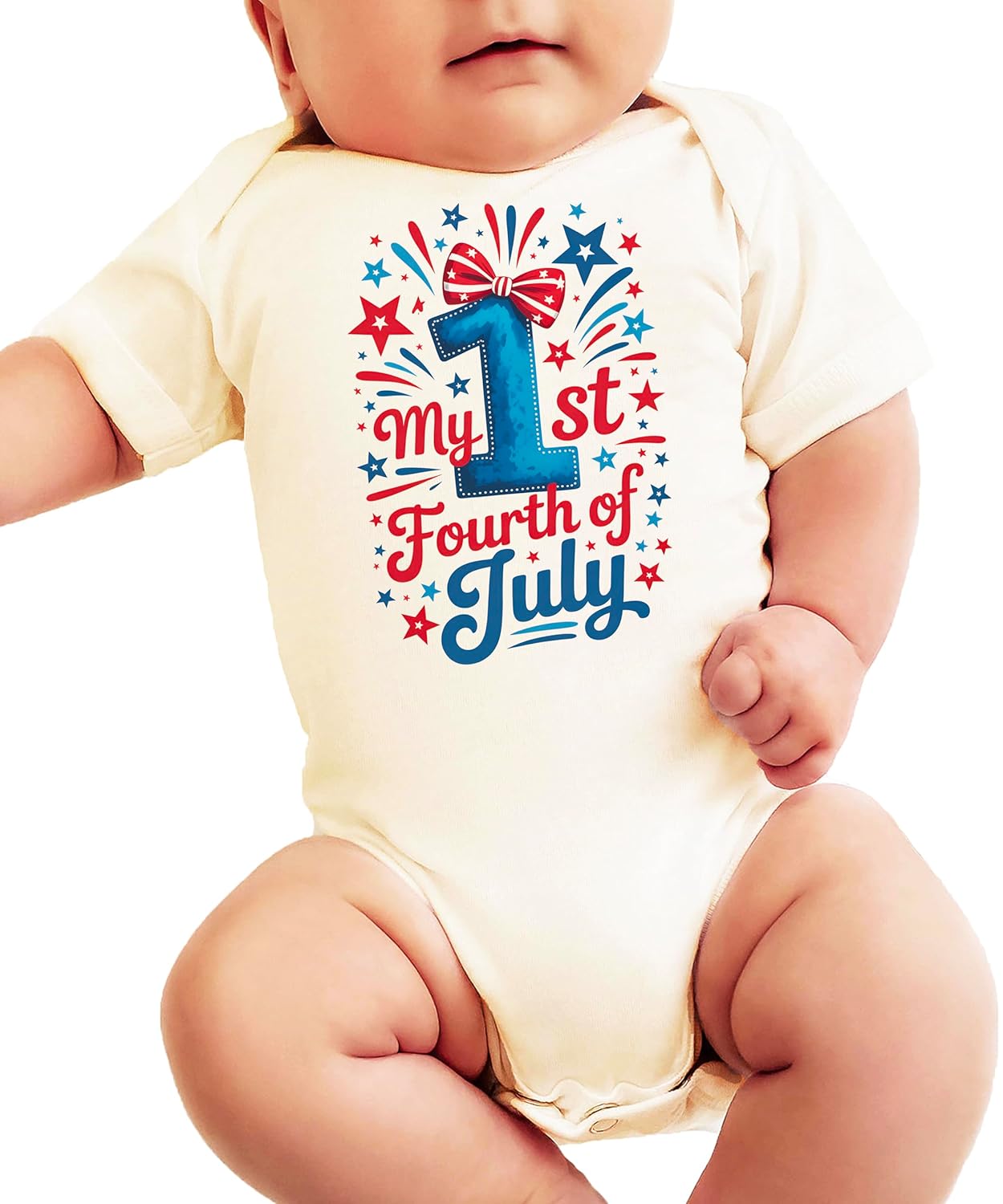 Product packaging or alternative angle of My 1st Fourth of July patriotic baby bodysuit